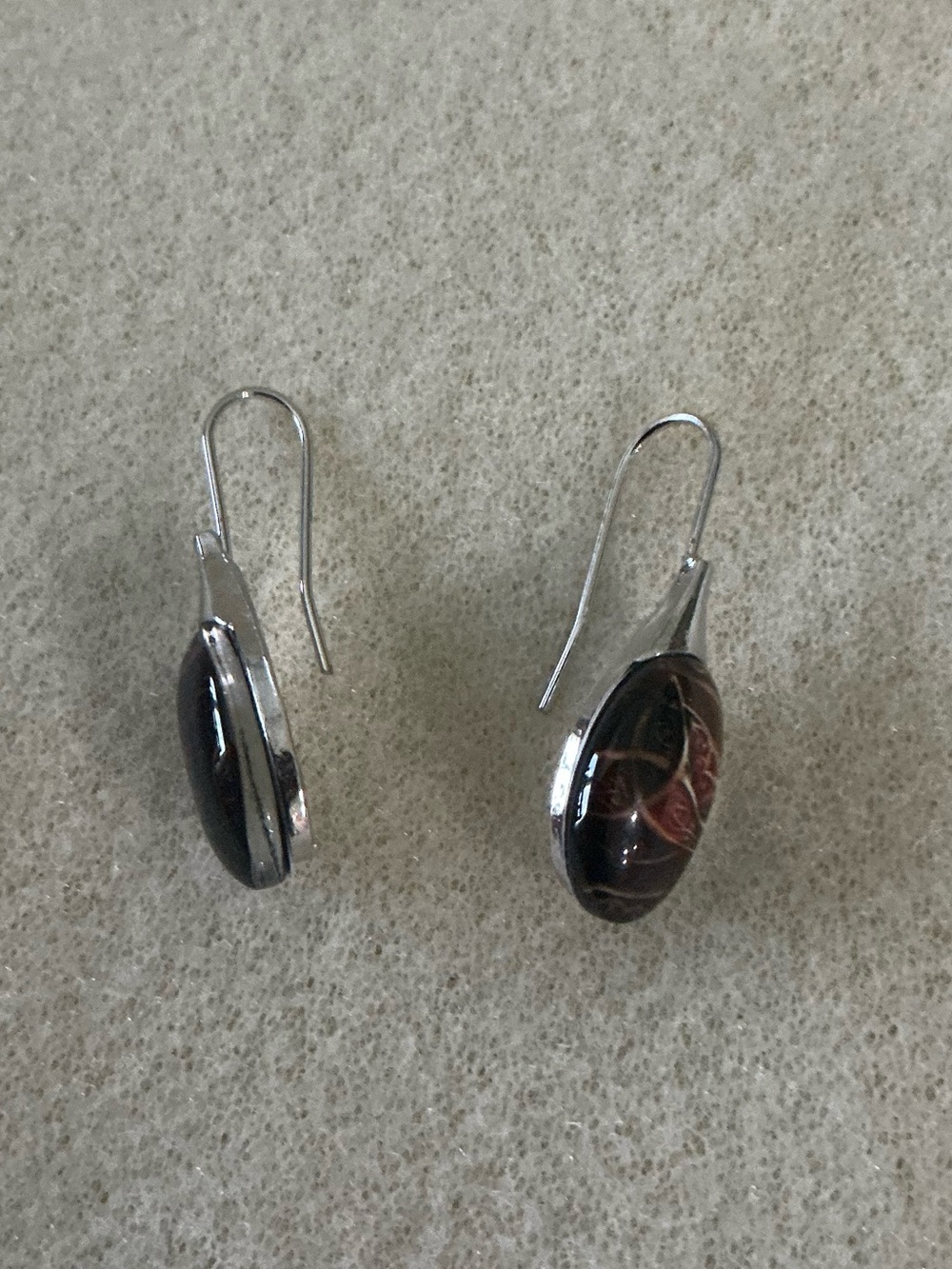 Silver tone Brown Glass Drop Earrings - Picture 2 of 2